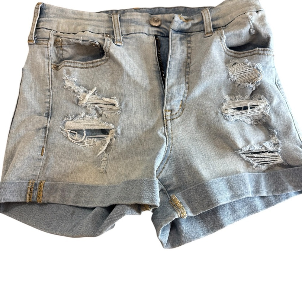 Aeropostale Light Wash Distressed Roll-Cuff Denim Shorts